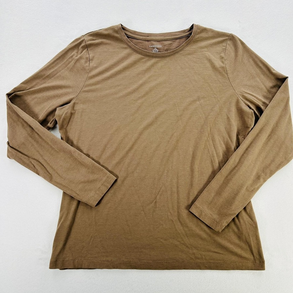 Lands' End Shirt Womens XL Brown Long Sleeve Crewneck Stretch Jersey Tee Tagless